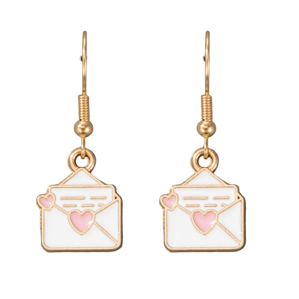**NEW Beautiful Pink & White LOVE LETTER EARRINGS FUN Unique Special Penpal Gift
